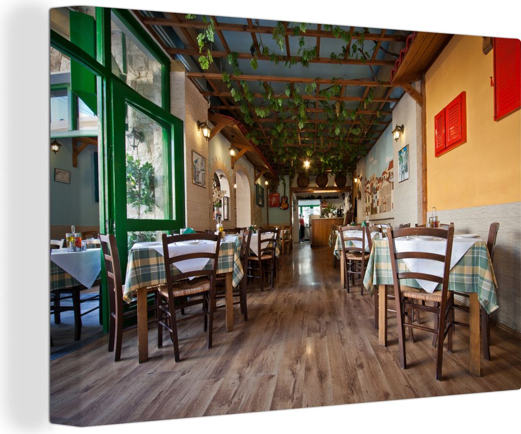 OneMillionCanvasses - Leinwandbilder - 140x90 cm, Ein traditionelles griechisches Restaurant in Heraklion, Wandbilder Kunstdruck Wanddekoration -...