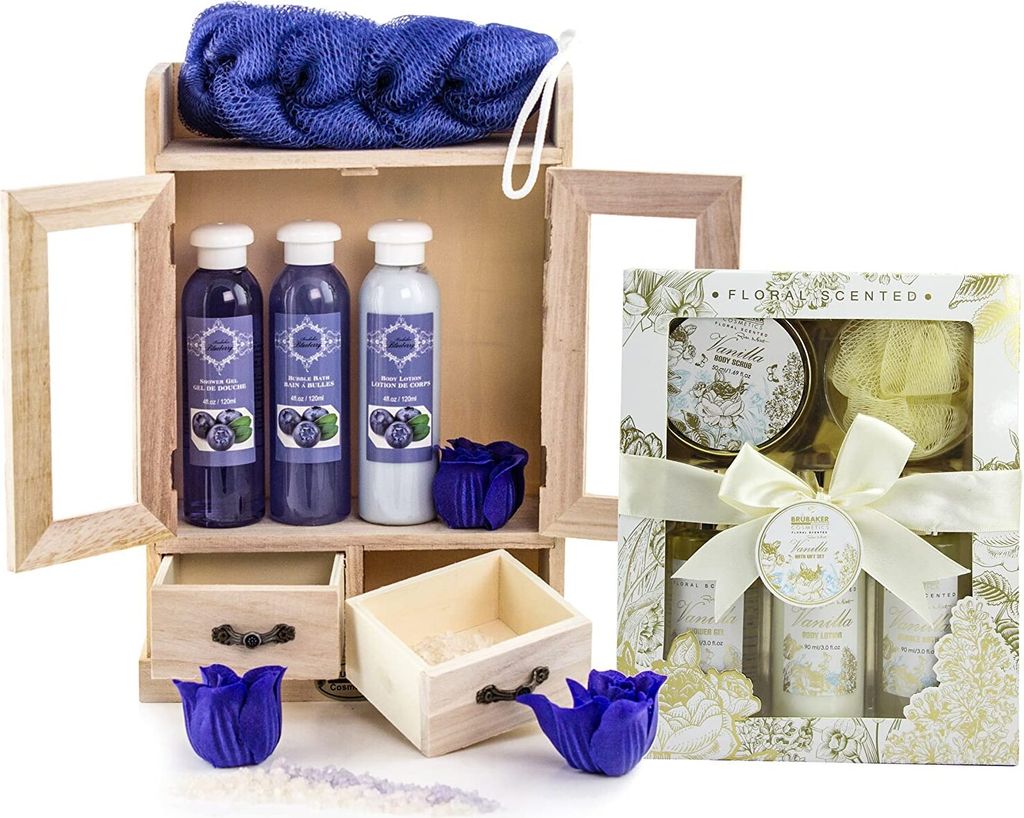 BRUBAKER Cosmetics Bade- und Pflegeset Blueberry & Vanilla Rose Minze 15-teilig