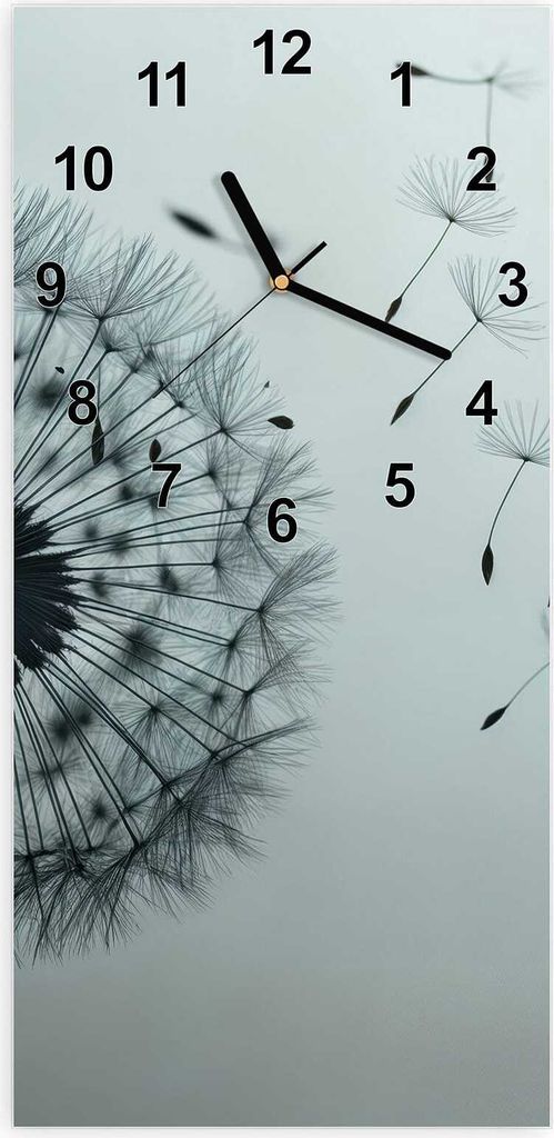 Wanduhr aus Glas mit Motiv Pusteblume im Wind- 30 x 60 cm - inkl. Aufhängesystem