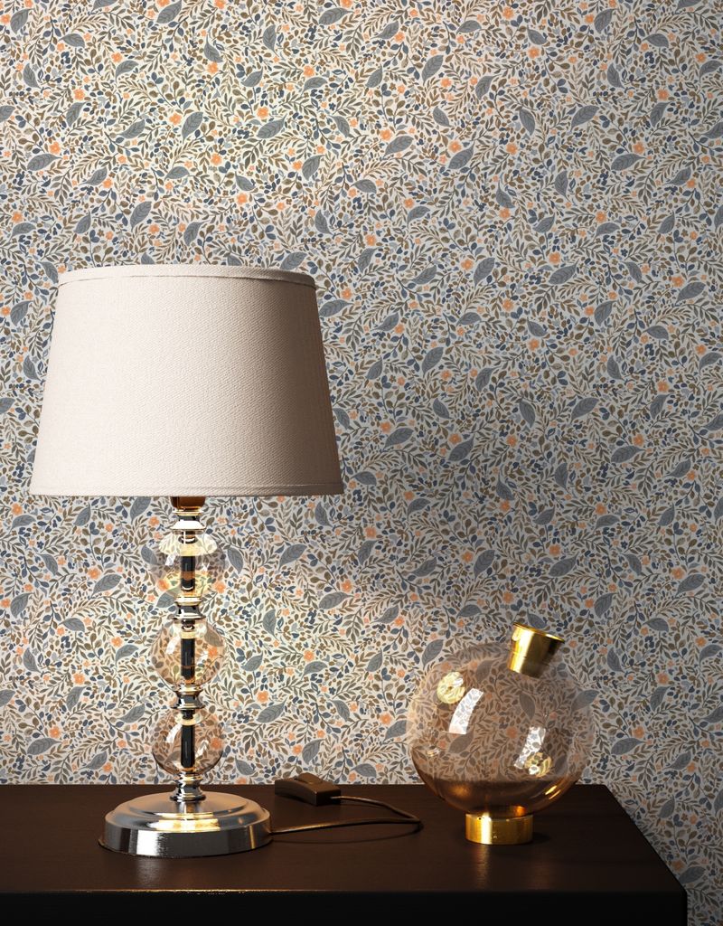 NEWROOM Tapete Weiß Vliestapete Blumen - Blumentapete Landhaus Grau Orange Blüten Wiese Romantisch