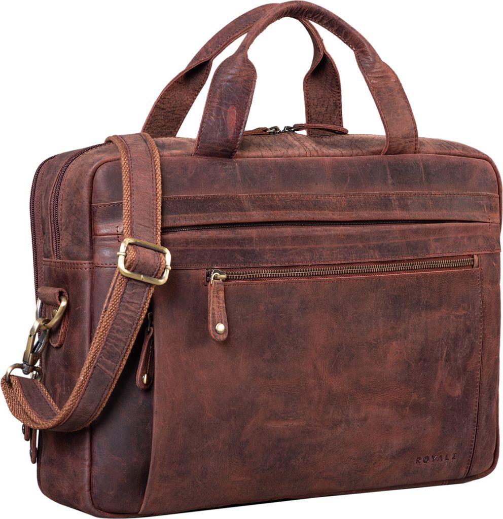 ROYALZ Moderne Vintage Umhängetasche Herren Leder groß "Boston" - ideal als 14 - 15,6 Zoll Laptoptasche Aktentasche mit Laptopfach Ledertasche Sc...
