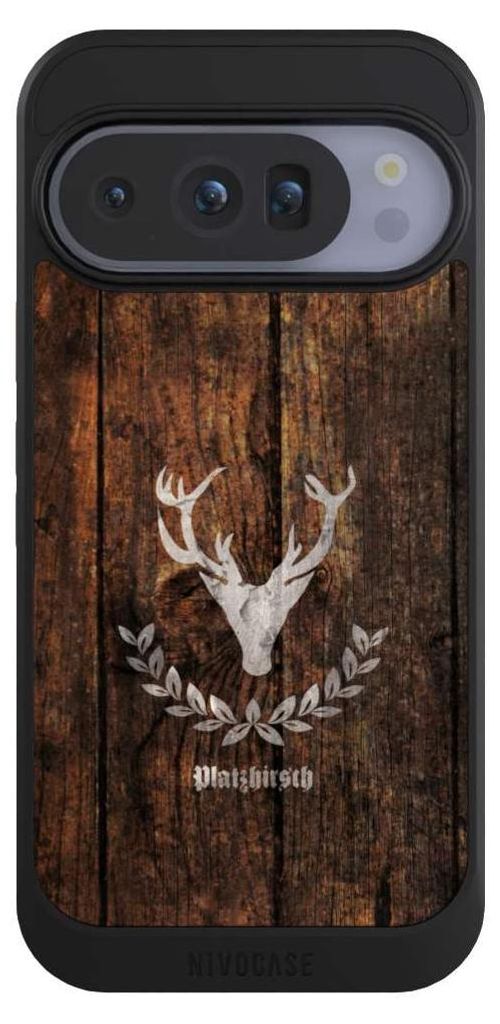 NIVOCASE Hülle für Google Pixel 10 Pro Handyhülle NIVOcore Case Schwarz Hirsch Holz Holzoptik
