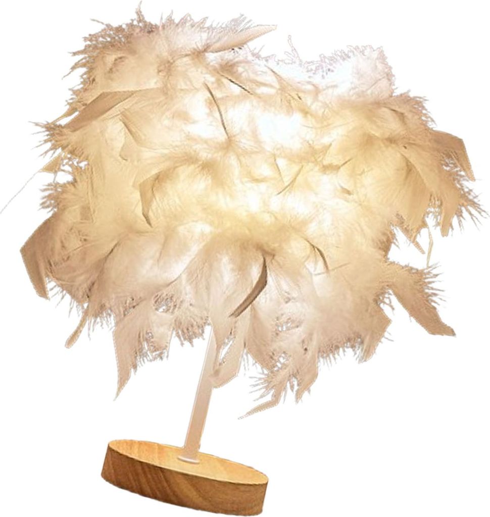 Feder Tischlampe Licht Luxus Nachttischlampe Nachtlicht für Schlafzimmer Wohnzimmer Party Hochzeit Dekoration Weiß