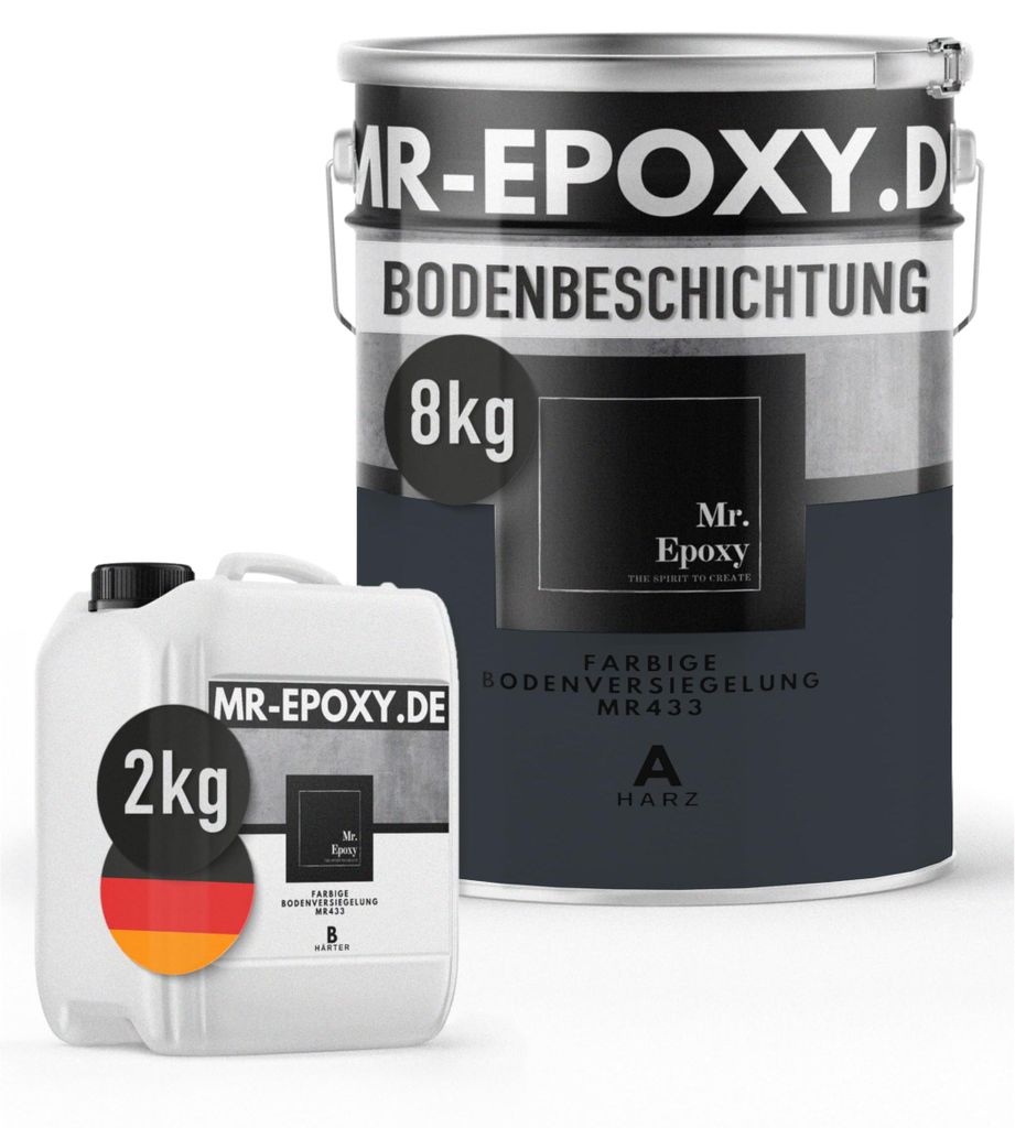 Mr. Epoxy Epoxidharz Bodenbeschichtung (10 kg, RAL 7016 Anthrazitgrau) - 2K Betonfarbe für Garagen, Keller & Werkstatt Boden - Flüssigkunststoff ...