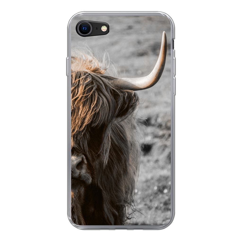 MuchoWow Handyhülle Schutzhülle Hülle für iPhone SE 2022 Schottische Highlander - Kühe - Natur Silikon Softcase Handy Hülle - Schutzhülle