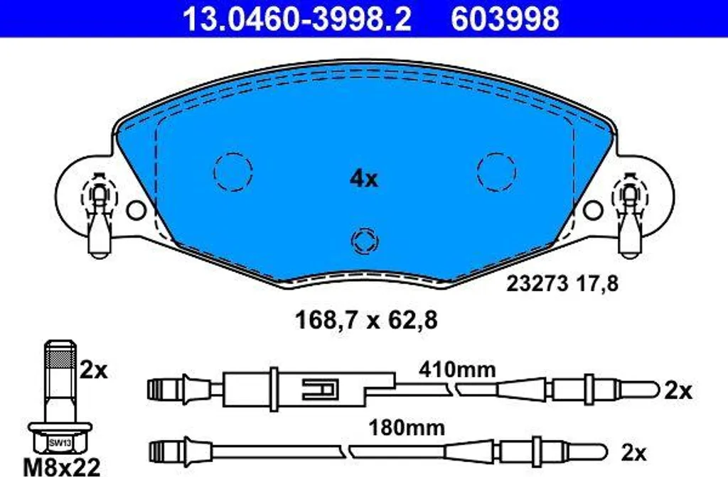 Plaquettes de frein à disque ATE 13.0460-3998.2 haute performance pour C5