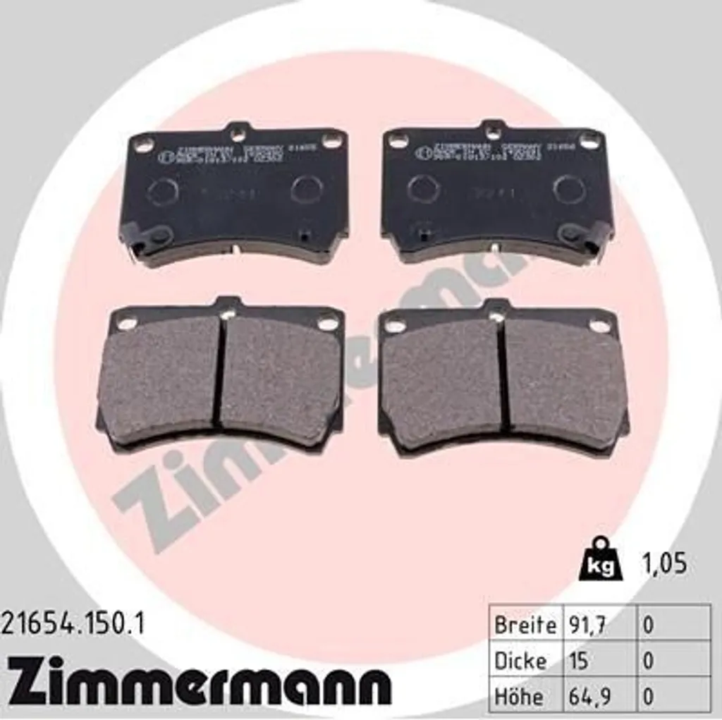 Plaquettes de frein Zimmermann 21654.150.1 pour Mazda 323 et Kia Rio