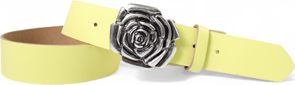 FRONHOFER Damen Ledergürtel Motivschnalle Rosenblüte altsilberne Gürtelschnalle 4 cm