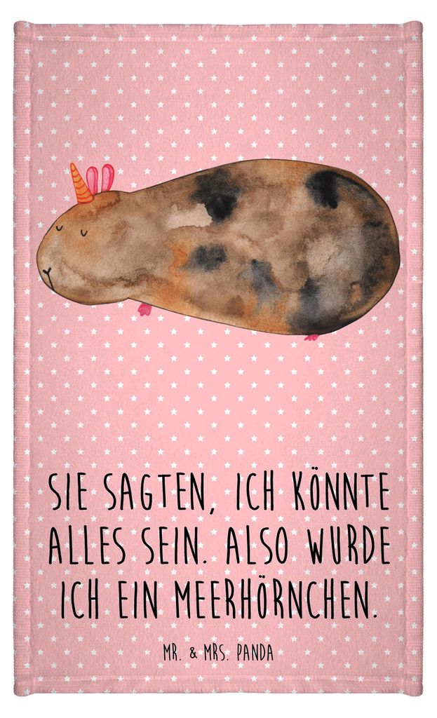 Mr. & Mrs. Panda Handtuch Einhorn Meerschweinchen - Rot Pastell - Geschenk, Unicorn, Klein, Gästetuch, Gästehandtuch 30x50, Meerhörnchen, Meersc...