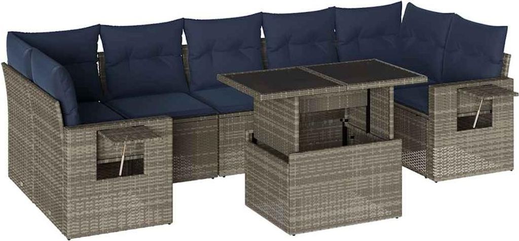vidaXL 8-teiliges Gartensofa-Set mit Kissen, grau, Polyrattan