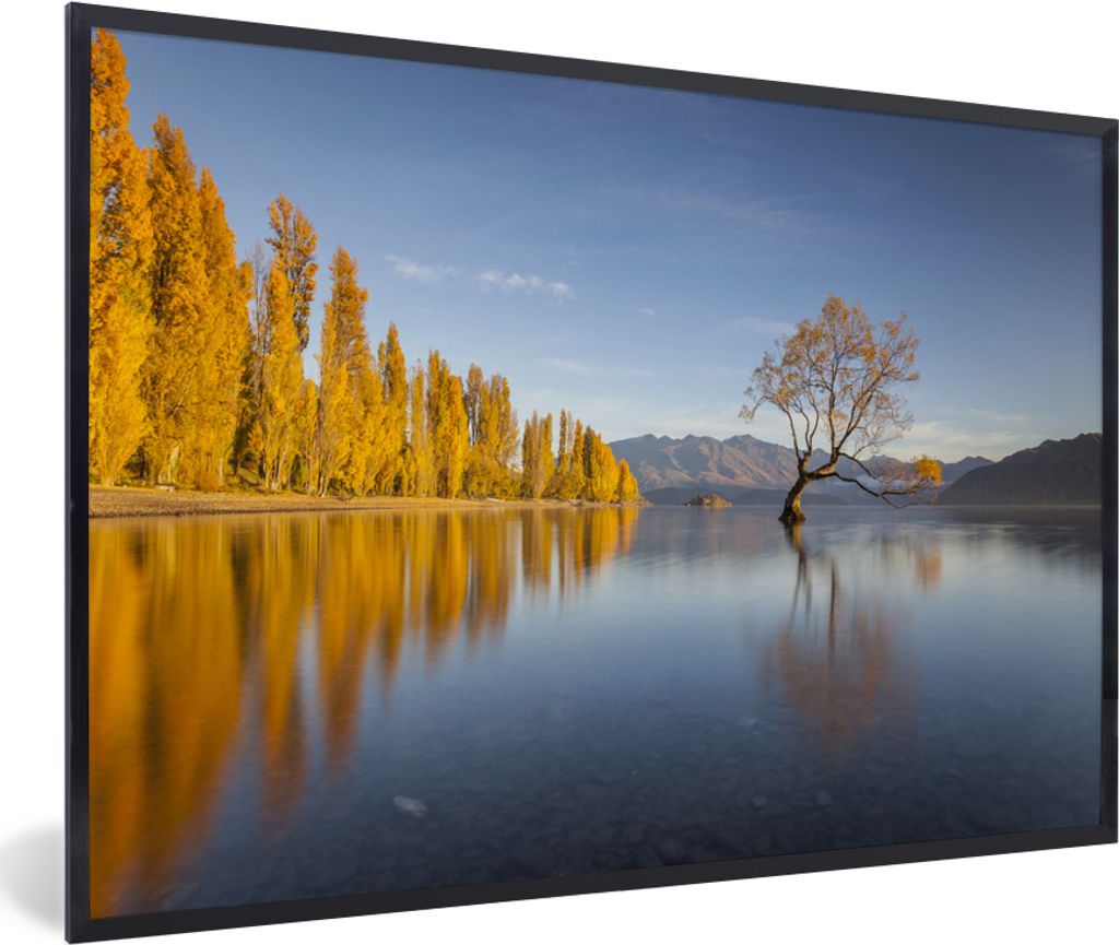 MuchoWow MuchoWow Gerahmtes Poster Wasser - Baum - See 60x40 cm - Poster mit zchwarzem Bilderrahmen - Printing - Wanddeko Schlafzimmer