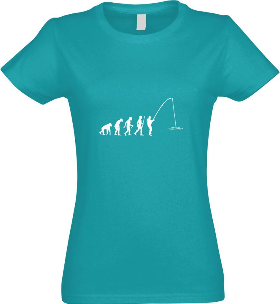 Kiwistar - T-Shirt tailliert - Damen - türkis - Angler Angeln Evolution - mit Motiv Bedruckt - Funshirt Design - Sport - Freizeit - Damen - S