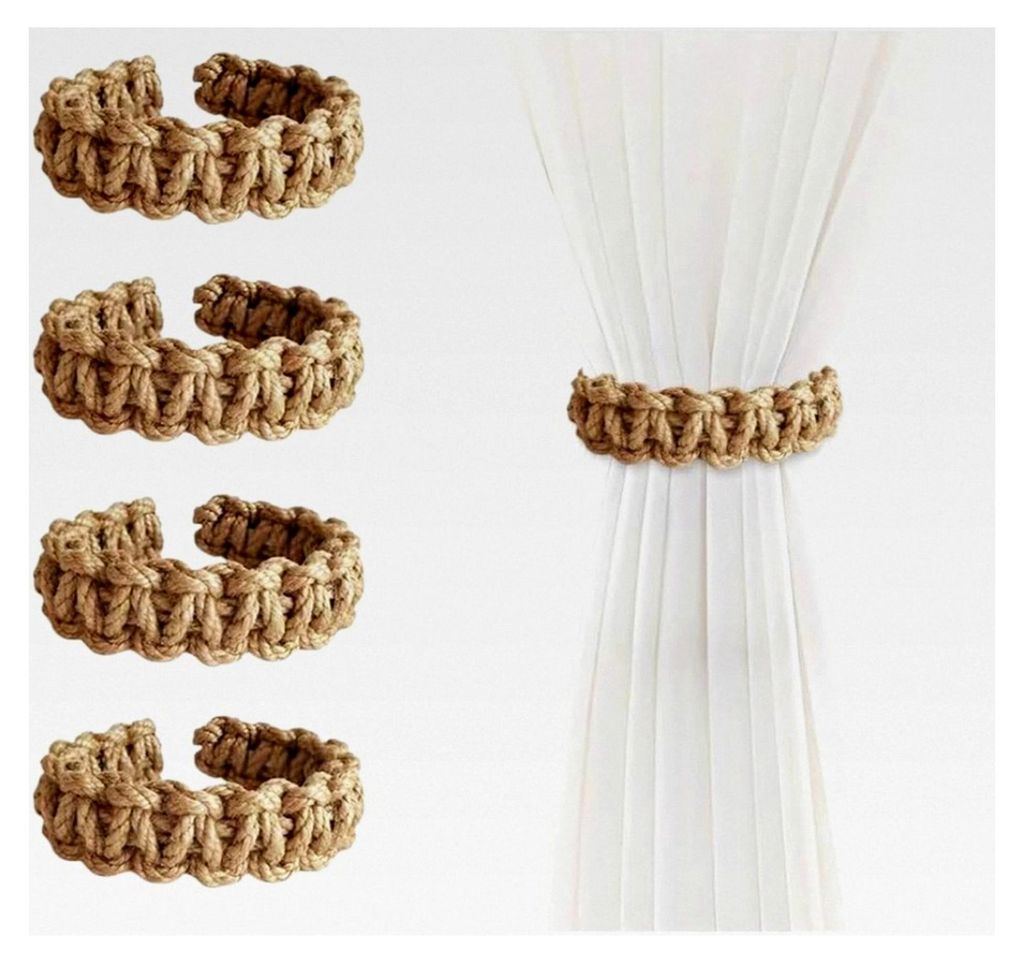 4 Stück Raffhalter für Vorhänge, Kordel Halterung, Geflochtene Gardinenhalter Boho, Gardinenraffer für Kinderzimmer, Band Vorhanghalter, Vorhan...