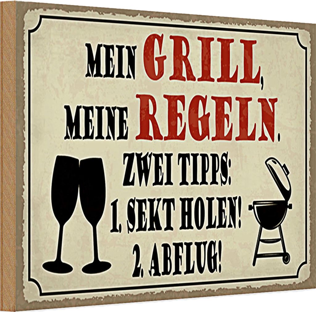 Holzschild Spruch 30x20cm mein Grill meine Regeln 2 Tipps