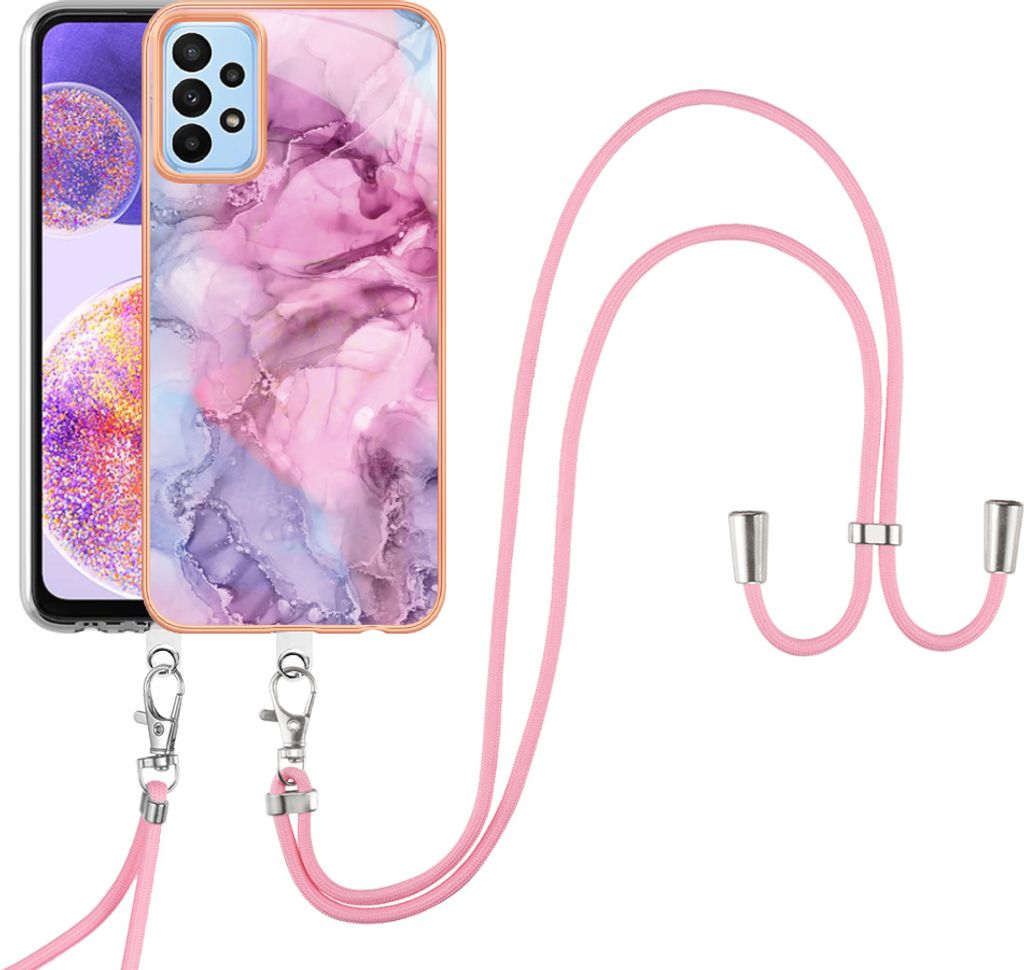 Galaxy A32 5G Handykette Hülle, Muster TPU Bumper Schutzhülle mit verstellbarem Tragegurt für Samsung Galaxy A32 5G Pink