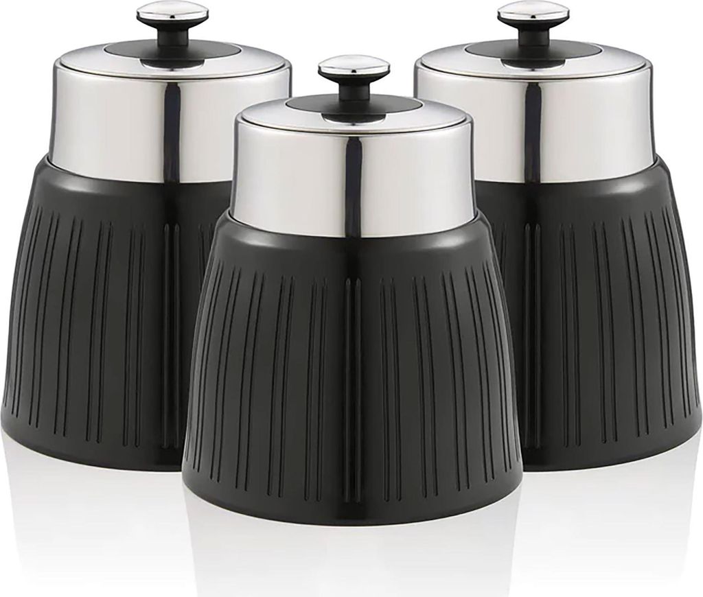 SWAN SWKA1024BN Retro Set 3 Aufbewahrungsdose 1,2 L Luftdicht, Gewürze Tee Kaffee Vintage Design Schwarz
