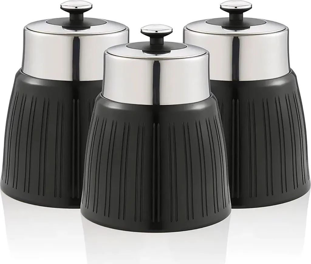 Regalo Vintage Originale: Set 3 Barattoli Swan Retro Neri 1.2L