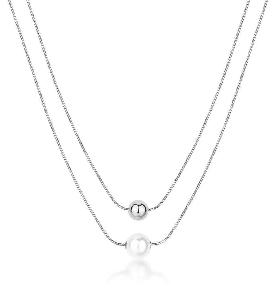 Collier élégant pour mariage ou soirée - Double chaîne perle BPC46