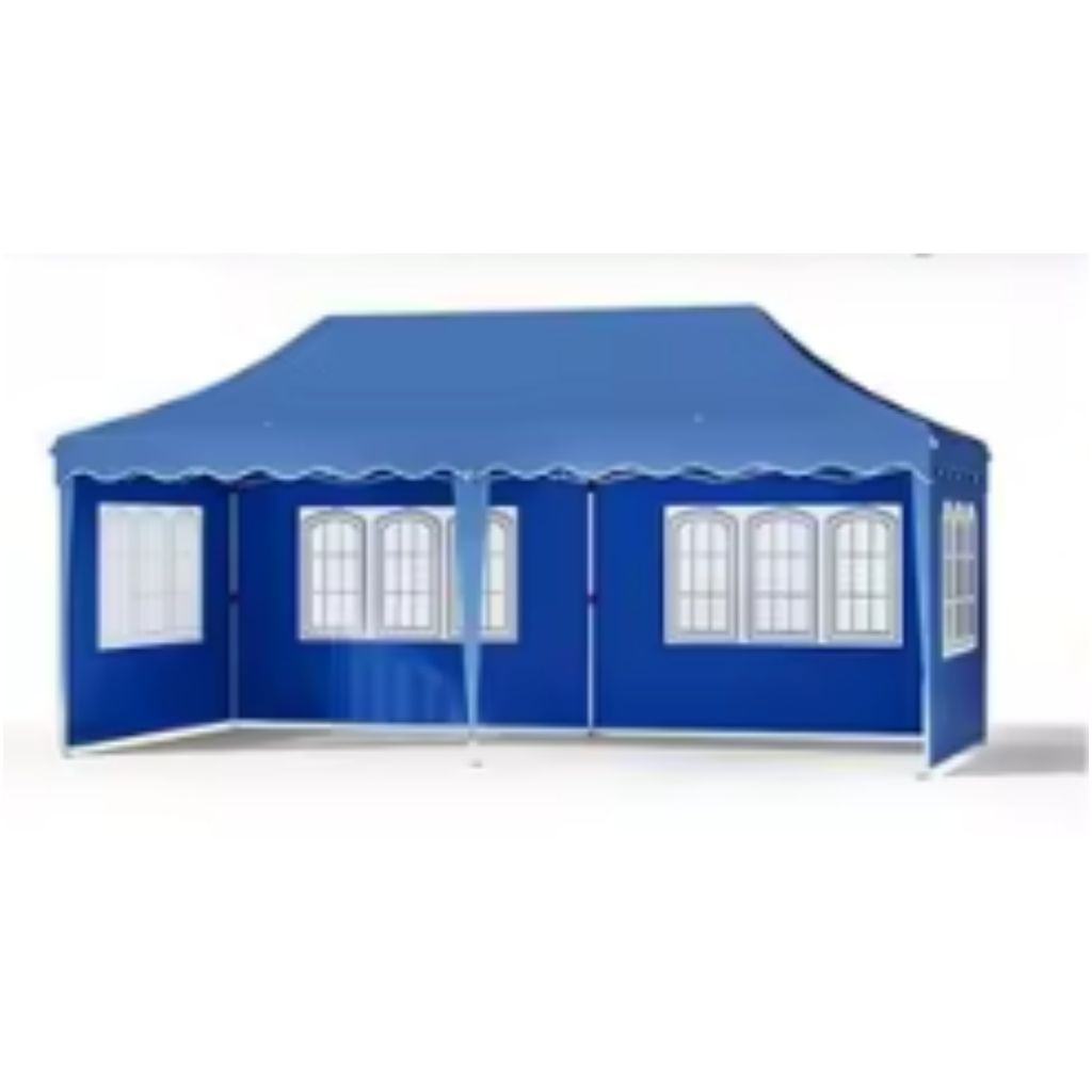 Partyzelt XL – Mit Seitenwänden – Blau – 300x600 cm – Faltbar – Easy-Up Pavillon – Wasserdicht und wetterfest – Höhenverstellbar