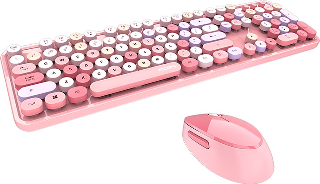 Mofii Sweet Keyboard Mouse Combo Mischfarbe 2.4G Wireless Keyboard Mouse Set Kreisfoe rmige Aufhaengung Tastenkappe fuer PC Laptop Pink