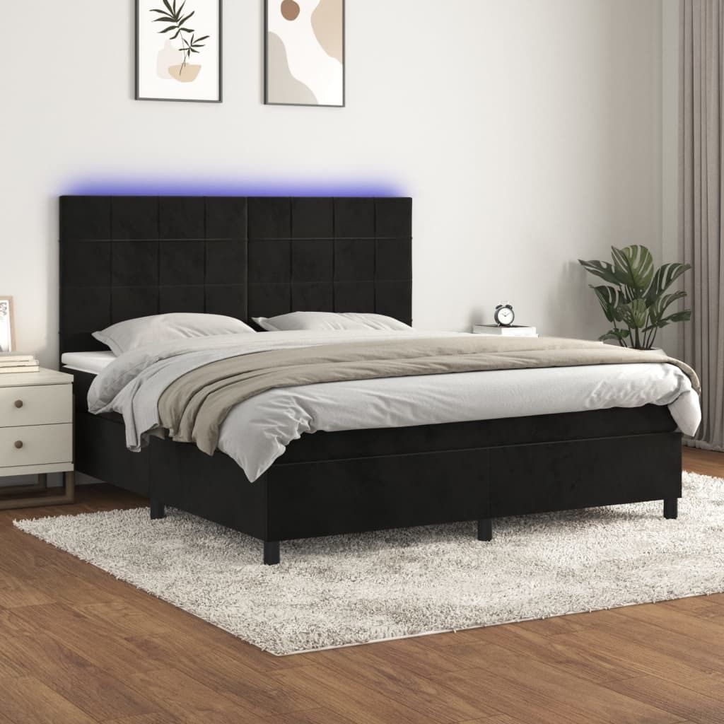 The Living Store Boxspringbett mit Matratze & LED Schwarz 180x200 cm Samt