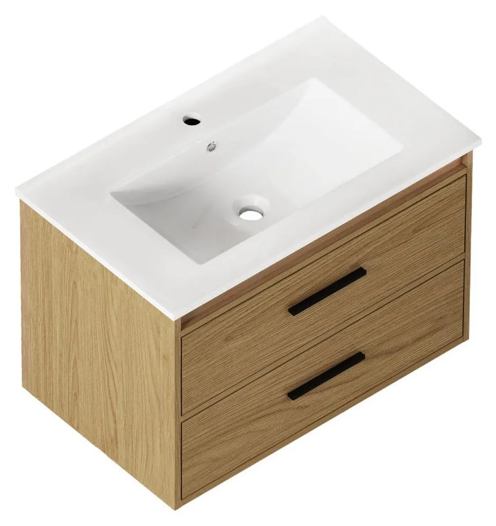 Meuble sous-vasque 75 cm chêne clair, solution de rangement à 2 tiroirs - 13