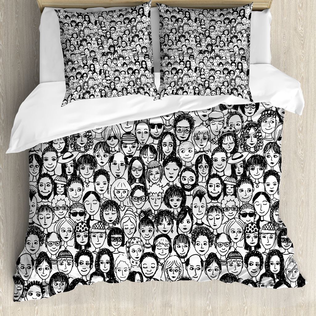 ABAKUHAUS Schwarz und weiß Bettbezug, Porträt, Milbensicher Allergiker geeignet mit Kissenbezügen, 200 cm x 200 cm - 80 x 80 cm, Schwarz-Weiss