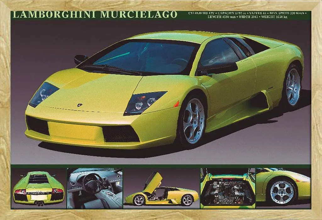 Décoration murale auto : Affiche Lamborghini Murciélago sous cadre bois