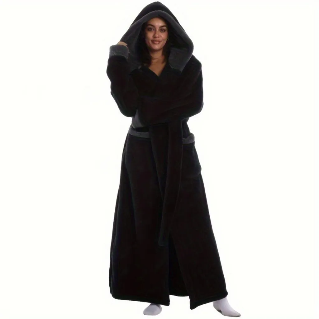 Accappatoio Coppia in Pile Nero con Cappuccio Taglia M - Relax Deluxe