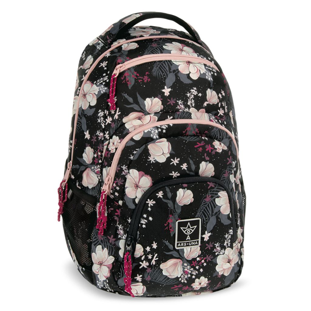 Ars Una Student Backpack Flowery Black AU2, schwarz-rosa, Produktbild 