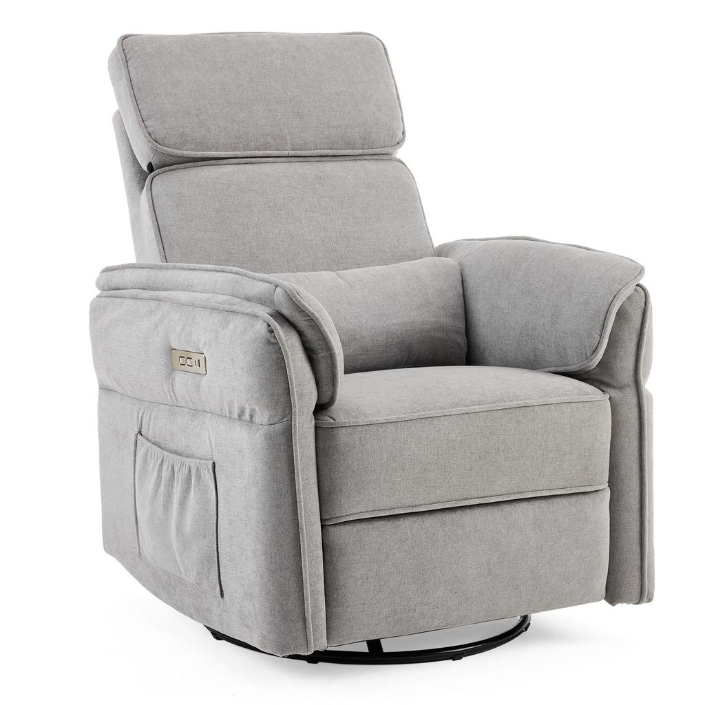 FCH Relaxsessel Fernsehsessel, elektrischer Neigungs, 300° Drehfunktion, verstellbare Kopfkissen Armlehnen,Hellgrau