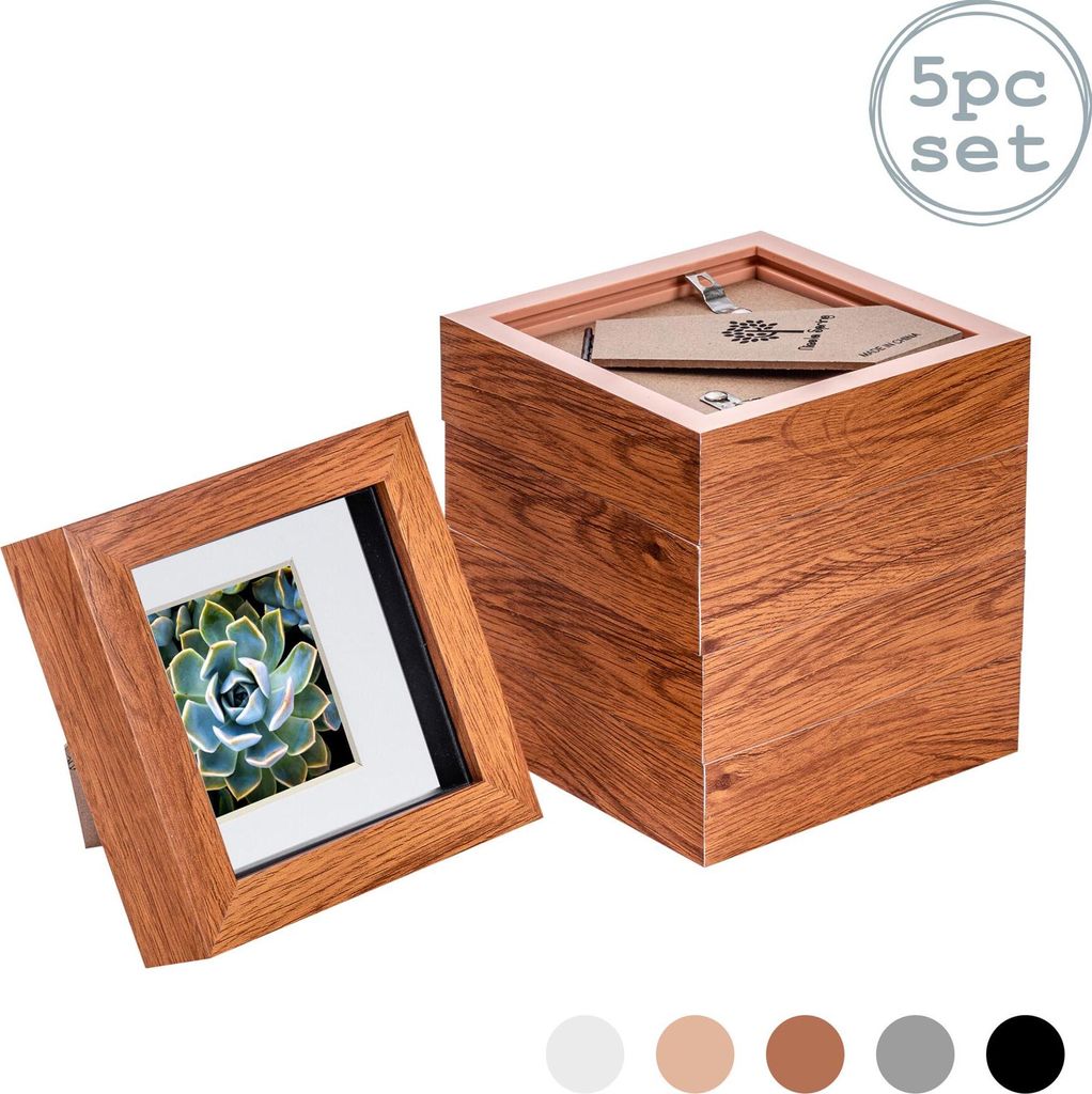Nicola Spring 5 Stück 4 x 4 3D Shadow Box Photo Frame Set - Craft Anzeigen Bilderrahmen mit 2 x 2 Montieren - Glas Aperture - Dark Wood
