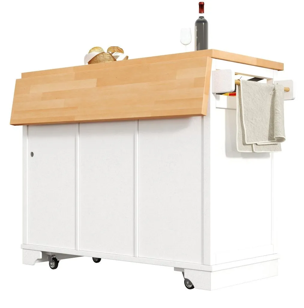 Chariot de service avec table rabattable, éclairage LED, 3 tiroirs blancs - 12