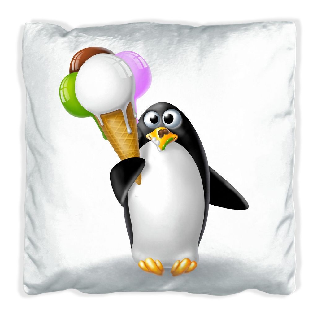 Wallario Premium Kissen, weiche Oberfläche, mit Motiv Süßer Eis Pinguin, Größe: 40 x 40 cm, mit weißer Rückseite