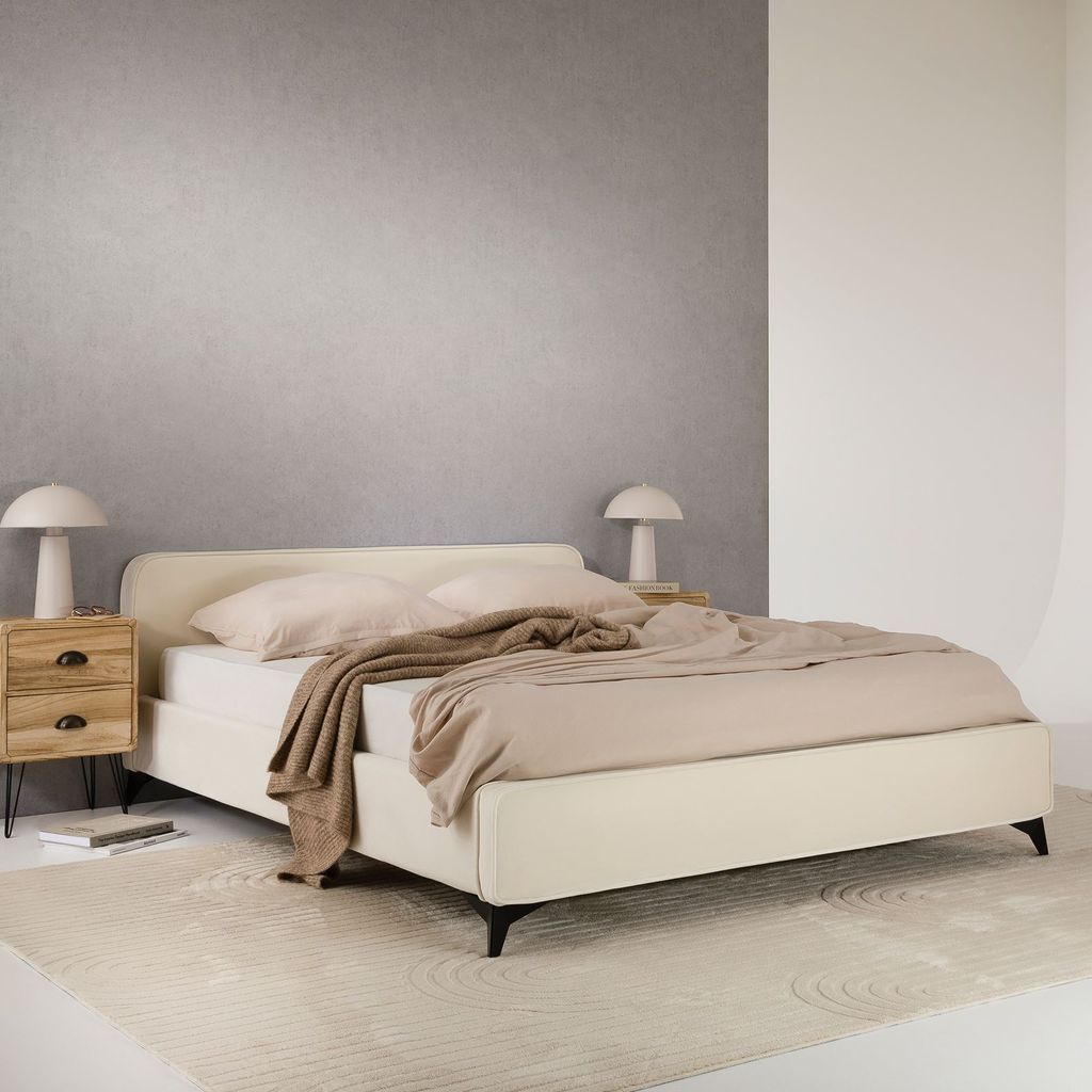 Polsterbett LAVORO Einzelbett 140x200, cremeweiß - Bett mit Produktbild 