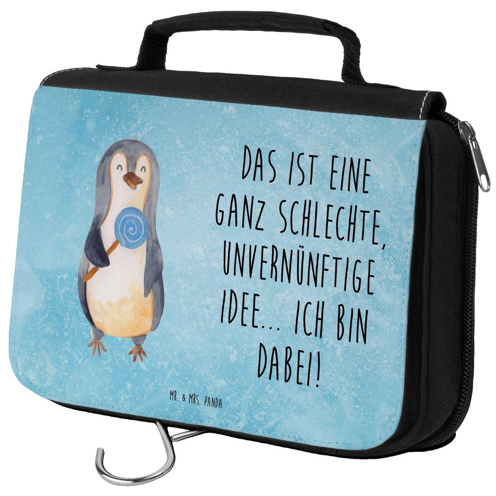Mr. & Mrs. Panda Schminktasche Pinguin Lolli - Eisblau - Geschenk, kosmetiktäschchen, Süßigkeiten, Pinguine, Kulturbeutel, Unvernünftig, Spruch...