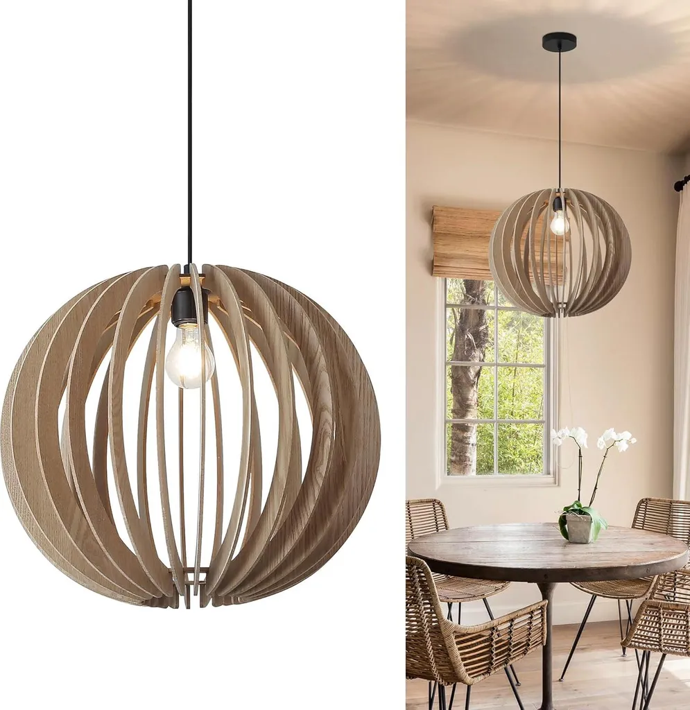 Suspension Bois Naturel Ø45 cm : Éclairage Anti-Éblouissement Design Rétro