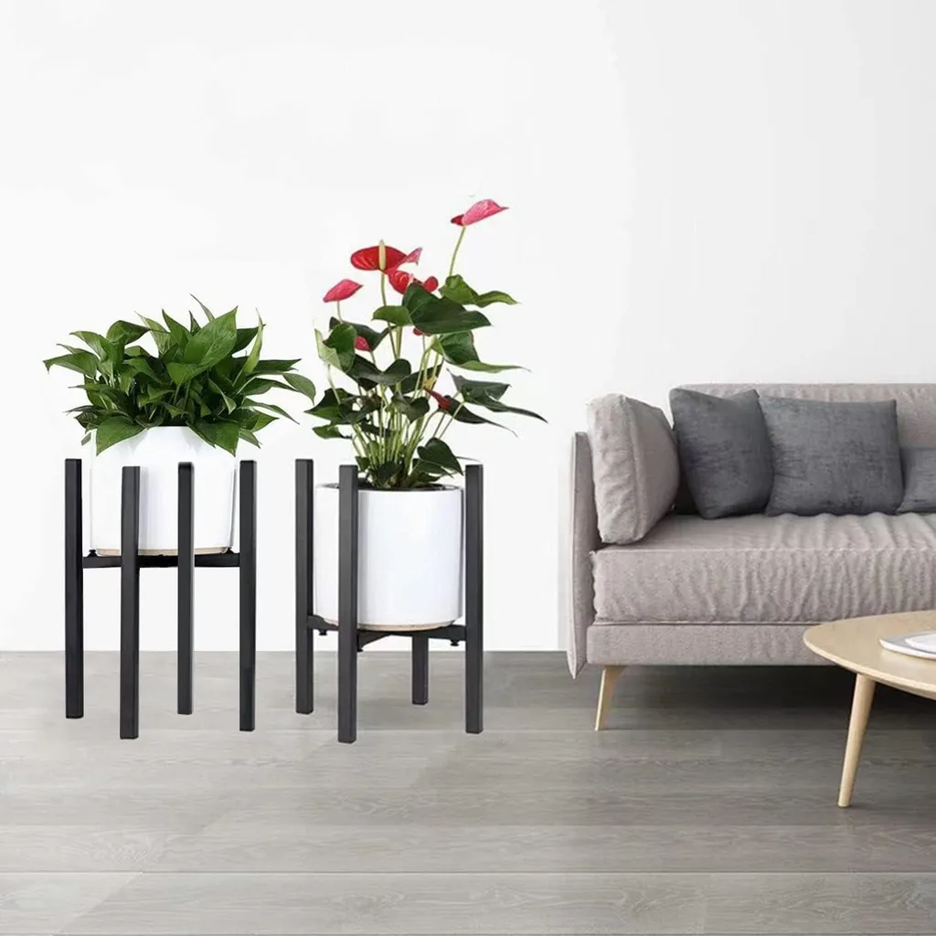 Support pot de fleur noir largeur ajustable 25-40 cm métal résistant