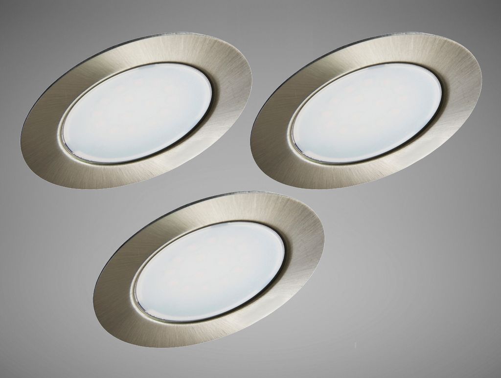 Trango 3er Set G4E-032 LED Möbel Einbaustrahler 12 Volt AC/DC Einbauleuchte Nickel matt zum Ersetzen herkömmlichen Möbelleuchte, Einbauleuchten ...