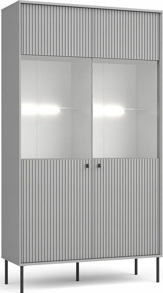 Meuble vitrine salon MALAMBO gris pour exposer vaisselle et collections