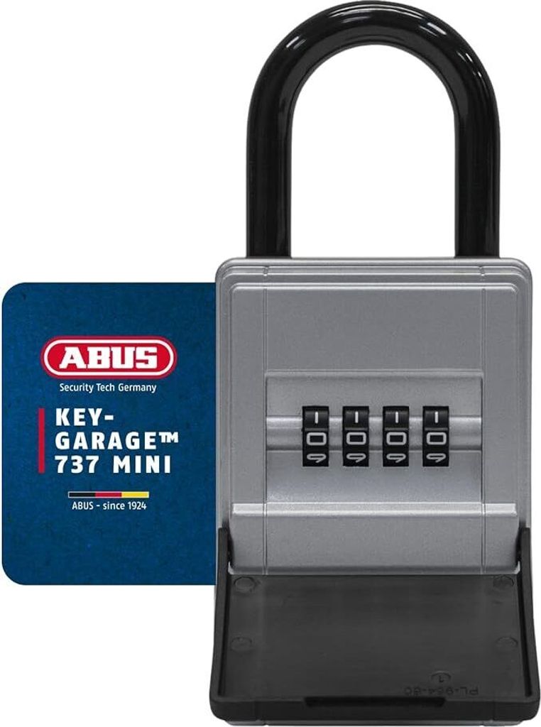 ABUS KeyGarage 737 Mini - Schlüsselbox mit Bügel zur Befestigung - für bis zu 8 Schlüssel oder kleine Wertgegenstände - Schwarz-Silber