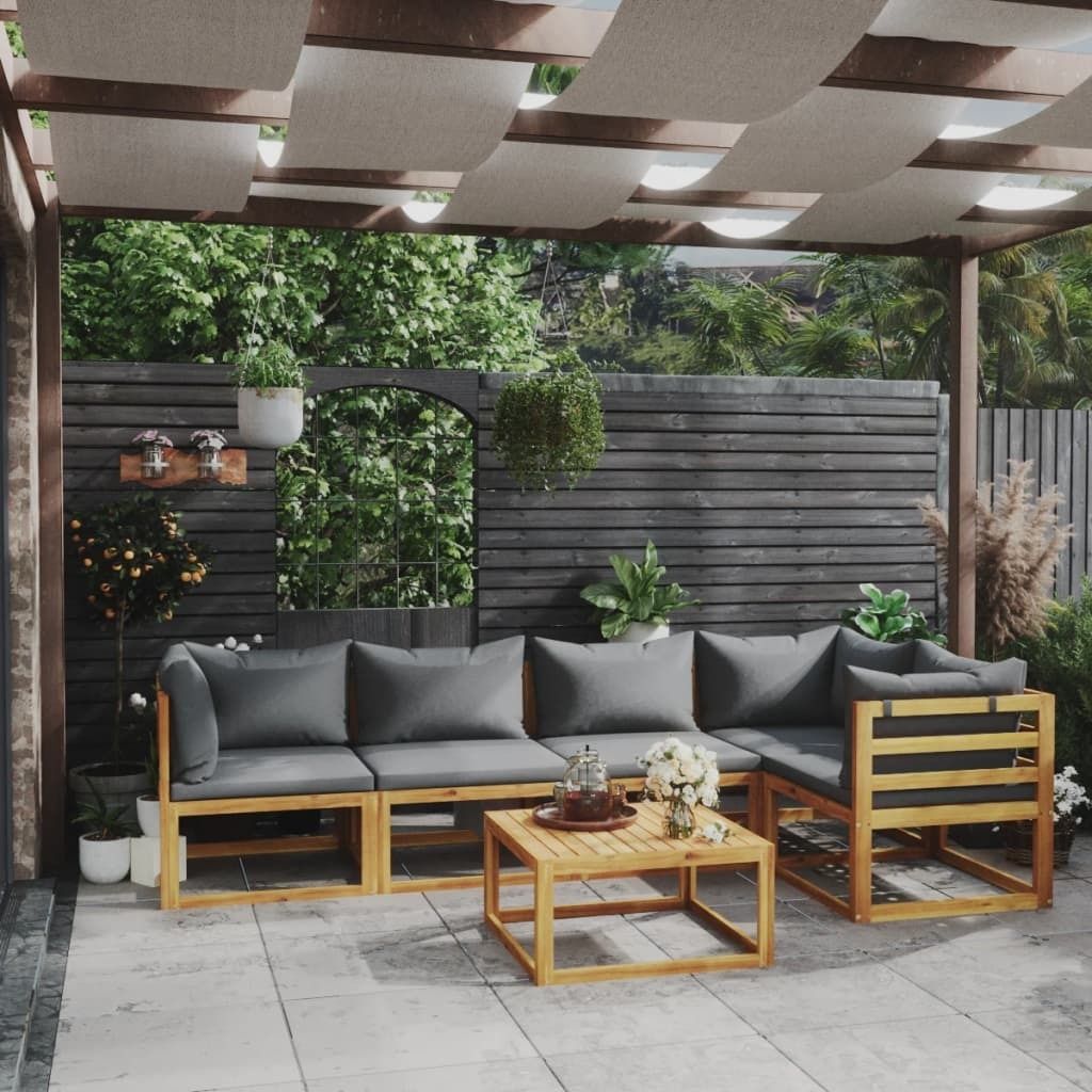 The Living Store 6-tlg. Garten-Lounge-Set mit Auflagen Massivholz Akazie