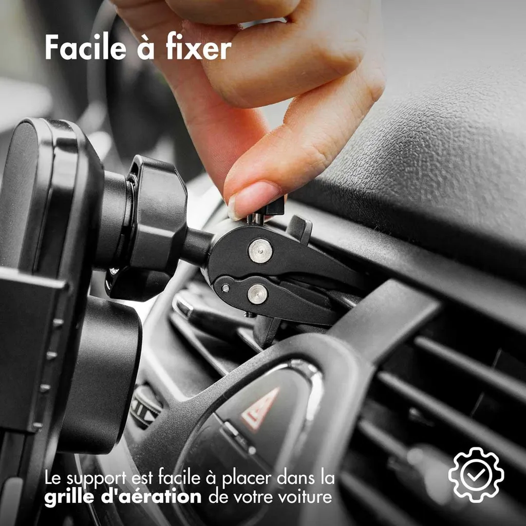 Chargeur Induction Voiture sur Grille d'Aération avec Support Noir