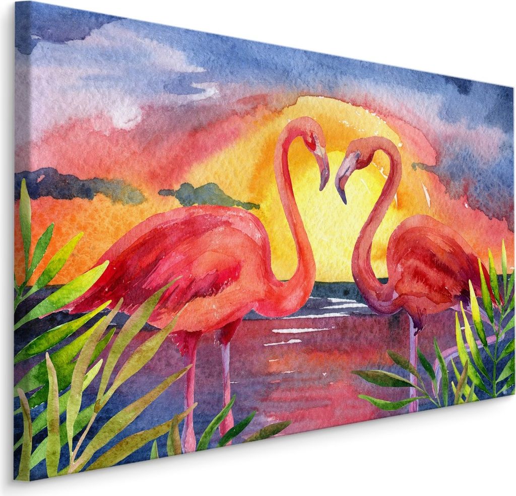 Fabelhafte Canvas LEINWAND BILDER 70x50 cm XXL Kunstdruck Vögel Flamingos Aquarell