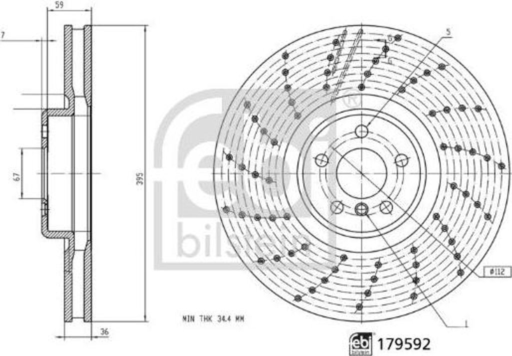 FEBI BILSTEIN 179592 Bremsscheibe OE 34106887657 kompatibel mit 5er G30, 5er G31, 6er G32, 7er G11, 8er F91, 8er F92, 8er F93, X6