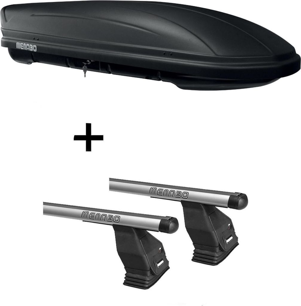 Dachbox MAA 400 Liter matt + Dachträger Menabo Tema kompatibel mit für Lancia Lybra SW/Kombi 1999-2005
