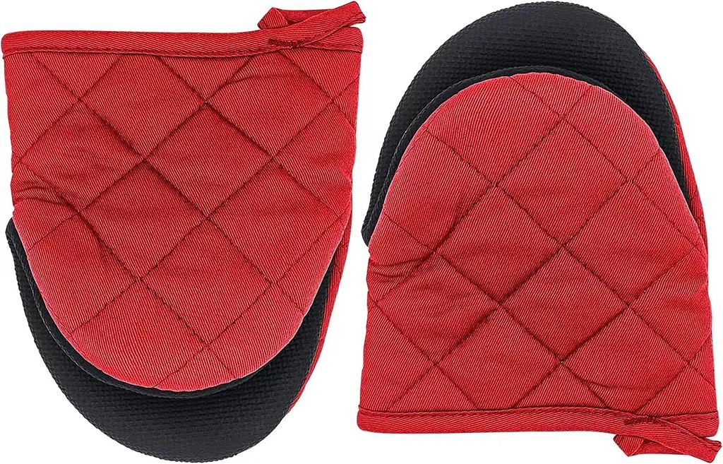Topflappen Kurze hitzebeständige Ofenhandschuhe, Neopren & Baumwolle(Rot,1 Paar )