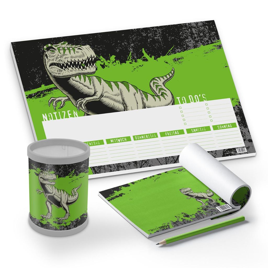 itenga Schreibtisch-Set T-REX 3-teilig Schreibtischunterlage Stifteköcher Notizblock