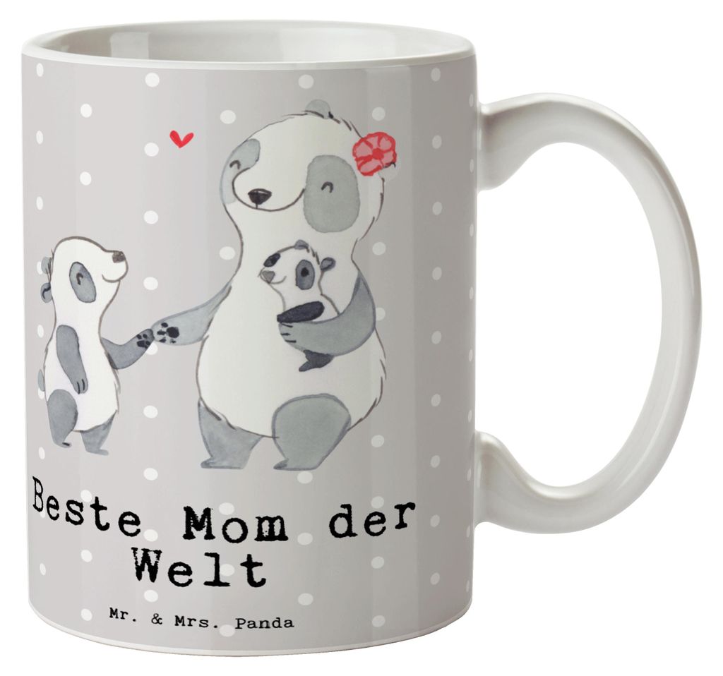 Mr. & Mrs. Panda Kaffeebecher Panda Beste Mom der Welt - Grau Pastell - Geschenk, Mutter, Becher, Muttertag, Danke, Teetasse, Mama, Ma, kaffeetasse...