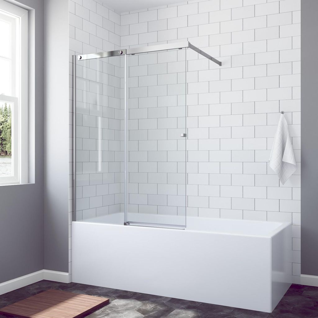 Duschabtrennung Duschtrennwand für Badewanne 110 x 150 cm Duschwand Glas Badewannenabtrennung Badewannenaufsatz 2 Teilig